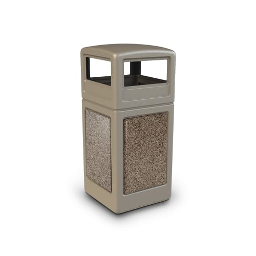 Commercial Zone® StoneTec® 42 Gallon Waste Container Dome Lid Beige with Riverstone Panel